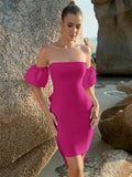 Midi Bandage Dress for Women Celebrity Night Sexy Off Shoulder Mini Purple Club Bodycon Dresses Female Cloth Party