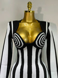 WomenLuxury Sexy Long Sleeve Stripe Black White Mini Bandage Dress Knitted Celebrity Elegant Evening Club Birthday Dresses