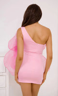Summer Women'S Dress Sexy One Shoulder Sleeveless 3D Mesh Flower Patchwork Satin Mini White Wedding Dress