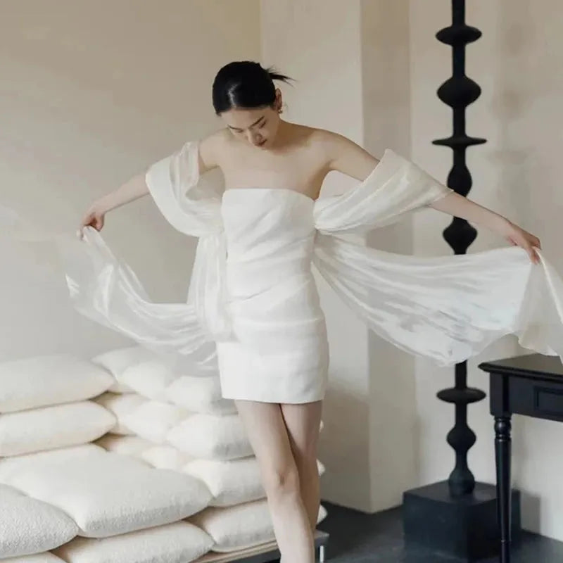 French Bride Wedding Dress Elegant Sexy White Boat Neck Ball Gown Evening Prom Dresses for Women Formal Graduation Party vestido Black