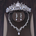 Luxury Silver Color Crystal Water Drop Bridal Jewelry Sets Rhinestone Tiaras Crown Necklace Earrings Wedding Dubai Jewelry Set TS-0020-D-XL-0004-A Tiaras
