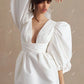 Simple A-Line Short Wedding Dresses Deep V Neck Brides Party Dress Long Puff Sleeves Backless Prom Gown Cocktail Gowns