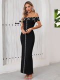 Top Quality Women Sexy Slash Neck Off the Shoulder Shinning Diamond Bodycon Long Bandage Dress Elegant Evening Party Dress