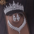 Luxury Silver Color Crystal Water Drop Bridal Jewelry Sets Rhinestone Tiaras Crown Necklace Earrings Wedding Dubai Jewelry Set TS-0002-I-XL-0003-A Tiaras