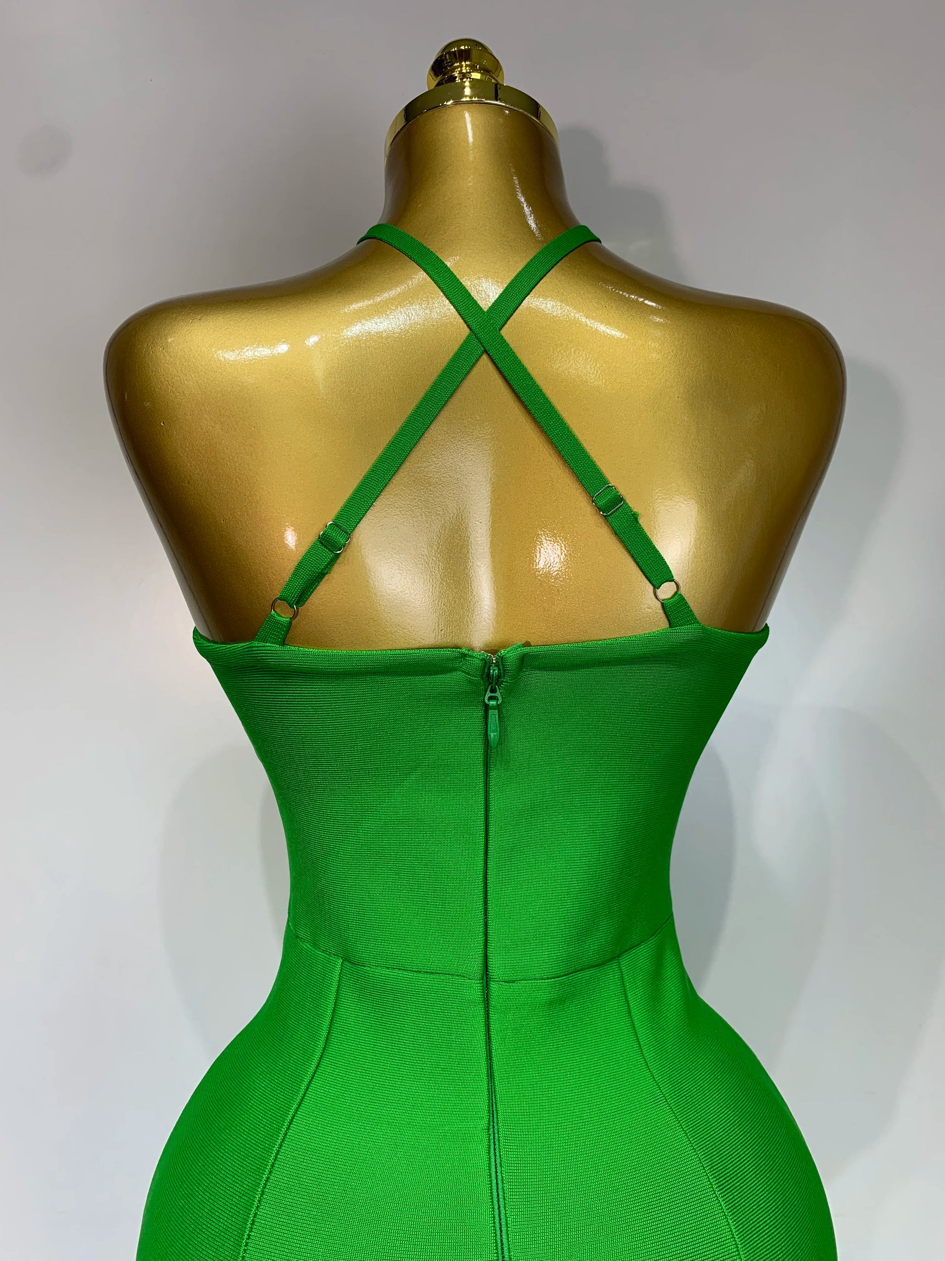 Women Sexy Sleeveless Backless Green Midi Bodycon Bandage Dress Celebrity Elegant Evening Club Party Luxury Birthday Dress
