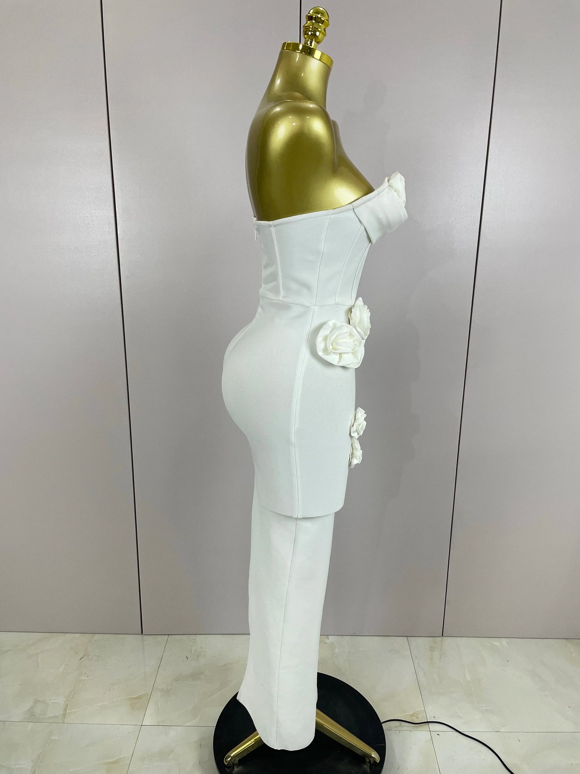 Sexy Fashion White Elegant Strapless Flower Bodycon Long Dress Women Casual Streetwear Club Birthday Party Slim Elegangt Dresses