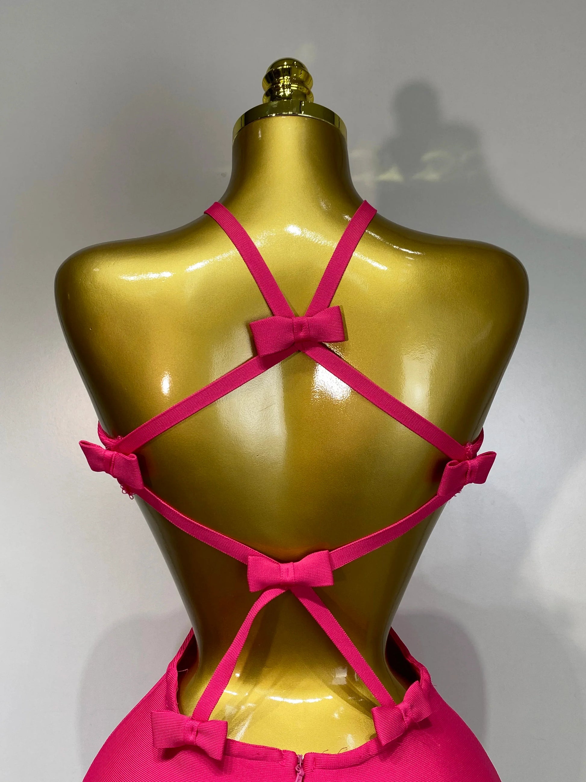 Women Luxury Sexy Backless Cut Out Bow Tie Mini Bodycon Bandage Dress Celebirty Elegant Evening Party Birthday Dresses