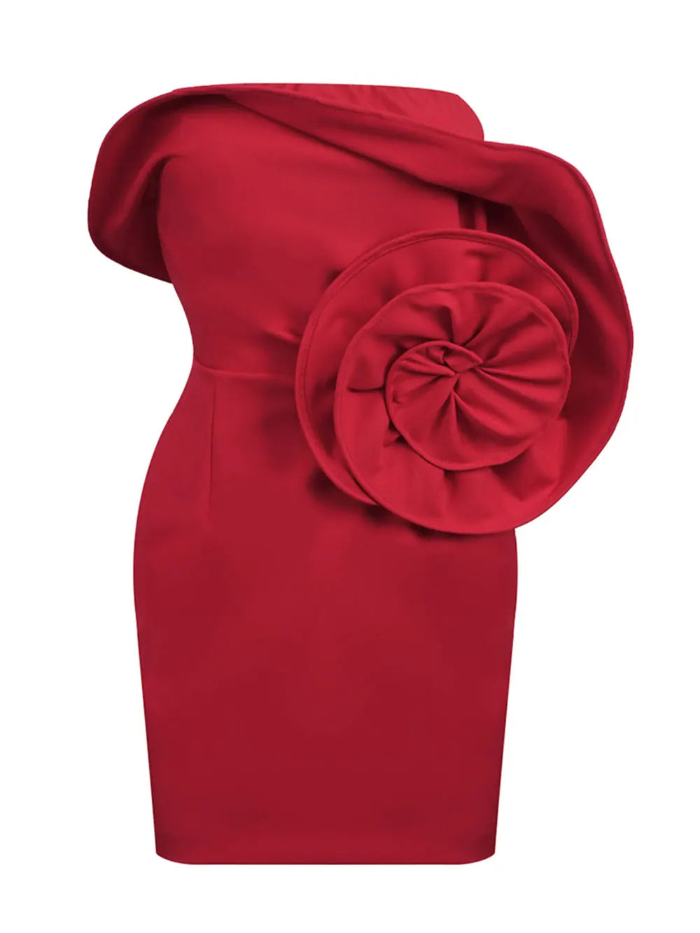 Sexy Women 3D Flower Design Christmas Dress Strapless Sleeveless Bodycon Bareback Mini Dress Cocktail Evening Party Vestido Red