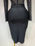 Celebrity Sexy Turtleneck Rhinestones Black Mesh Bodycon Bandage Dress Women Elegant Evening Club Luxury Birthday Dress