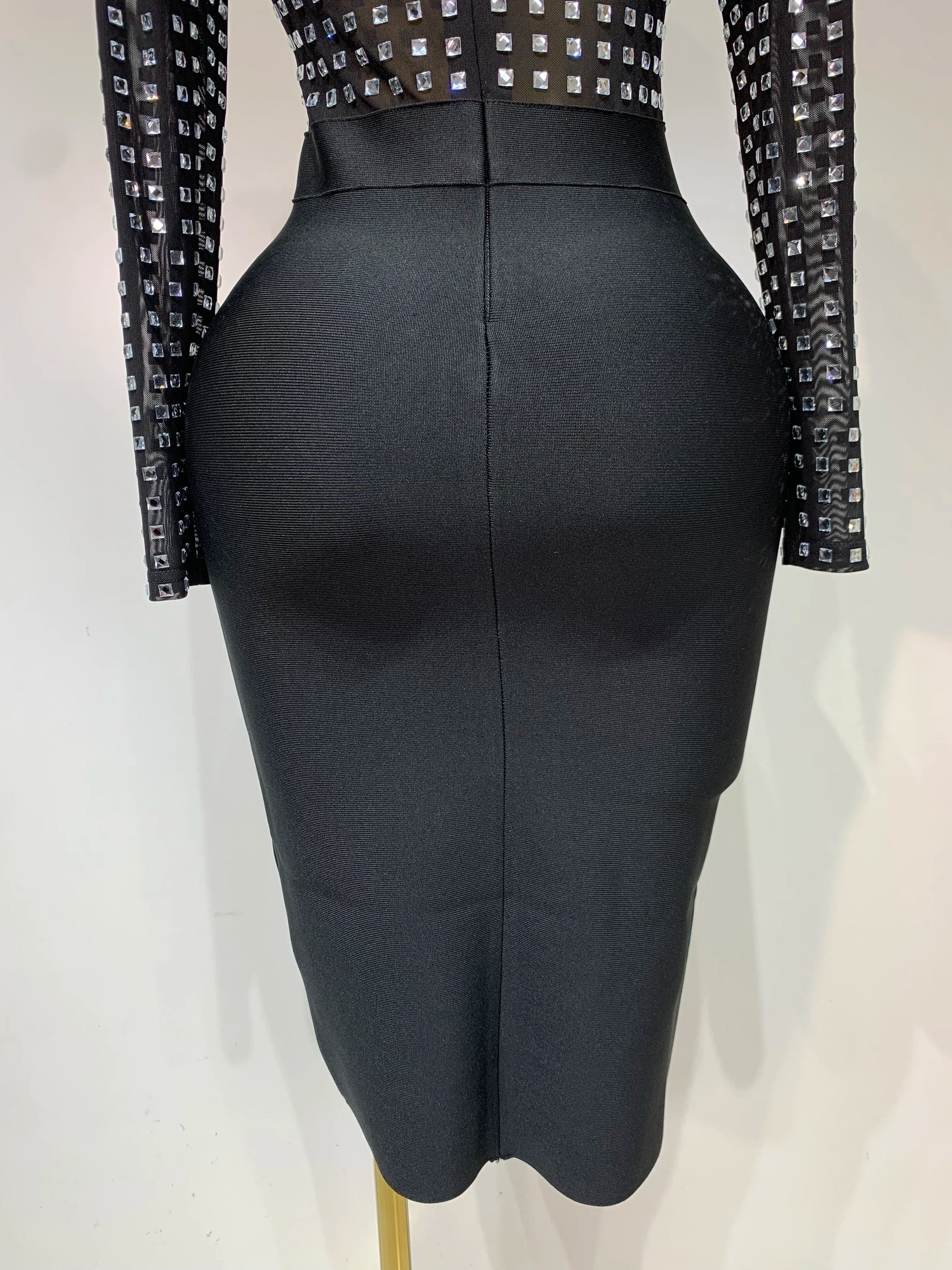 Celebrity Sexy Turtleneck Rhinestones Black Mesh Bodycon Bandage Dress Women Elegant Evening Club Luxury Birthday Dress