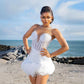 Chic and Unique Style White Evening Dress with Feathers Beading Mini Prom Dress Pearls Short Birthday Party Dresses for Women