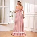 Pink Chiffon Bridesmaid Dresses Off the Shoulder Spaghetti-Strap A-Line Side Split Lace-Up Wedding Party Dresses Customized