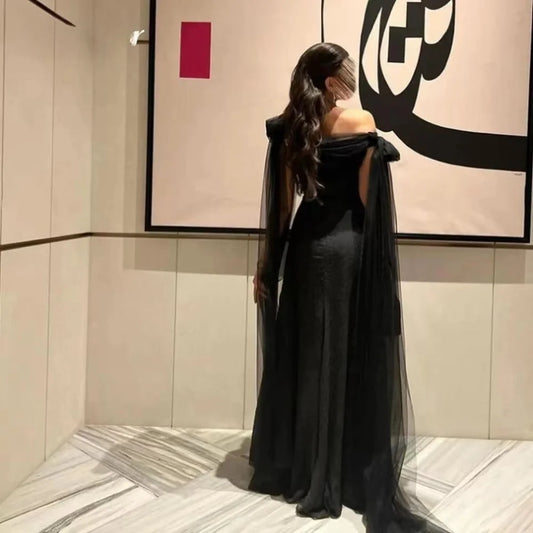 Elegant Off Shoulder Mermaid Vestidos De Noche Black Mermaid Prom Dress Grace Trumpet فساتين السهرة