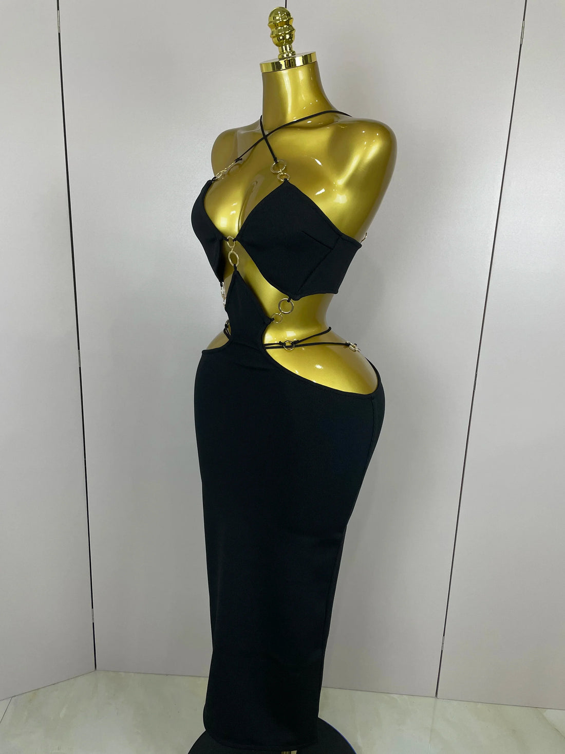 Sexy Halter Hollow Out Sleeveless Black Red Bodycon Long Bandage Dress Women Celebate Elegant Luxury Birthday Club Dress black