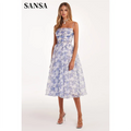 Boho Blue Knee Lenght Prom Dress Spaghetti Strap A-line Vestidos De Fiesta Sweet Flowers And Plants Evening Dress