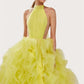 Light Yellow Prom Dresses Halter Neck Tulle Ball Gown فساتين السهرة Elegant Sleeveless Floor-Length vestidos verano moda