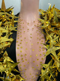 Shiny Gold Rhinestone Black Velvet Long Sleeve Bodysuit Women Evening Party Club Gala Hosts Night Club Bar Stage Costumes