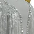 Sparkly Women White Tassel Leotard Sexy Pearls Sequins Fringes Bodysuit Club Performance Wear Party Stage Dance Costumes Shuye