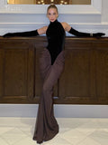 Glamorous Black and Brown Halter Gown with Velvet and Chiffon Combination for Luxury Galas Evening Gown