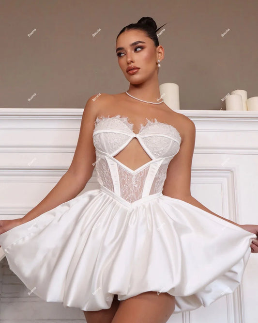 A-line mini sukienki na przyjęcie weselne Szybkie sukienka Puff Spódnica dla kobiet plamy koronkowe sukienki koktajlowe vestido de novia