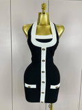 Sexy Backless Halter Button Bodycon Black Mini Bandage Dress Women Celebrity Elegant Evening Club Party Outfit black
