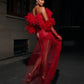 Sexy See Thru Red Prom Dresses with Sleeve Gloves Mini length Ruffled Tulle Night Club Party Dress Spaghetti Chic Cocktail Dress