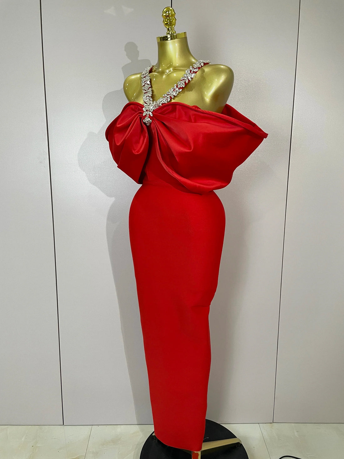 Luxury Rhinestone Chain Red Off Shoulder Vintage Butterfly Chic Bodycon Long Dress Elegant Evening Party Birtyday Clothing Red