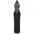 Sexy Black Halter Lace See Through Long Dress Backless Floor Length Tunic Elegant Cocktail Party Evening Gowns black