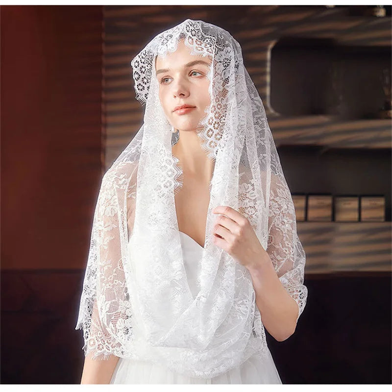 Lace Mantilla Veil For Church Spanish Head Covering Scarf Shawl White Black Muslim Bridal Veil For Wedding Chapel Catholic Veils as picture
