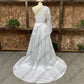 Apliques de encaje, vestido de novia con una manga abombada, vestidos de novia divididos, vestido de novia teñido, vestido de cola de barrido personalizado para mujer