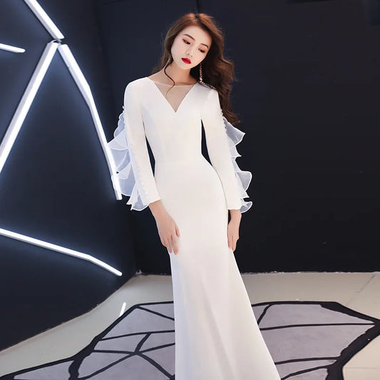 Białe eleganckie formalne wieczorne wieczorne sukienki na imprezę dla kobiet seksowne bajki syreny bodycon maxi bal maturalny vestido