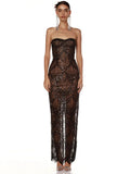 Luxury Sequins Beaded Party Dress Sexy Strapless Glitter Patchwork Mesh Sleeveless Evening Party Club Dress Vestido