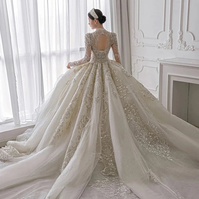 Abiti da sposa senza schienale del scollo a V di lusso francese per la sposa elegante abito da festa da ballo lungo sexy da donna sexy Women Vestidos