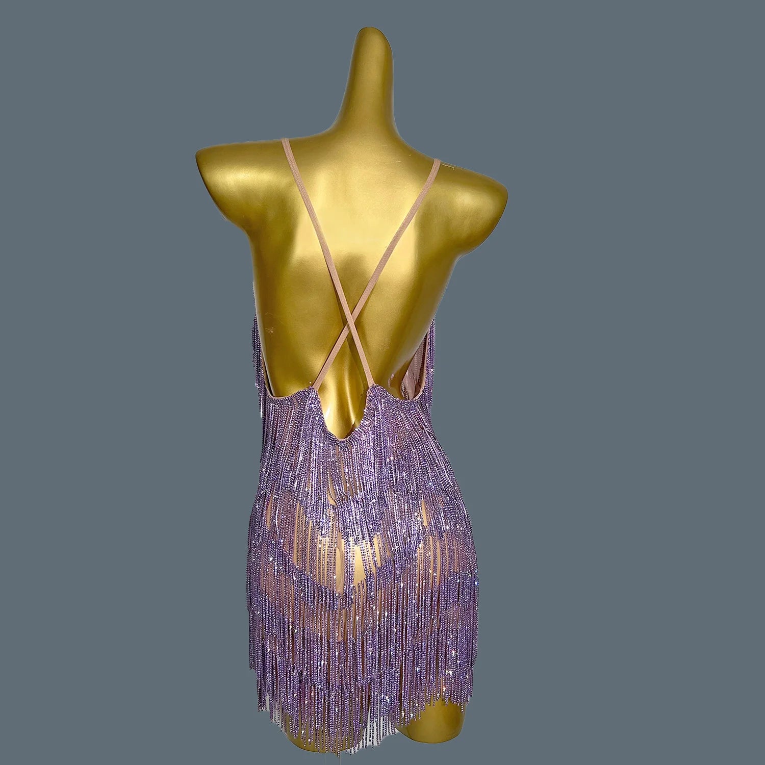 Swing Tassel Crystals Sexy Backless Dress for Women Club Show Dance Dress Birthday Party Deep V Neck Dress Luxury Chic Tiaoyuan
