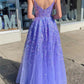 Purple Tulle Bead Prom Dresses Spaghetti Strap vestidos de noche Elegant Sleeveless Floor-Length A-line Formal Evening