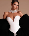 Luxury Diamonds Strapless Package Hips White Patchwork Black Bandage Dress Fashion Woman Party Dress Celebrity Party Vestido