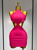 Women Sexy Backless Cut Out Bow Tie Mini Bodycon Bandage Dress Celebirty Elegant Evening Party Luxury Birthday Dresses Rose Red