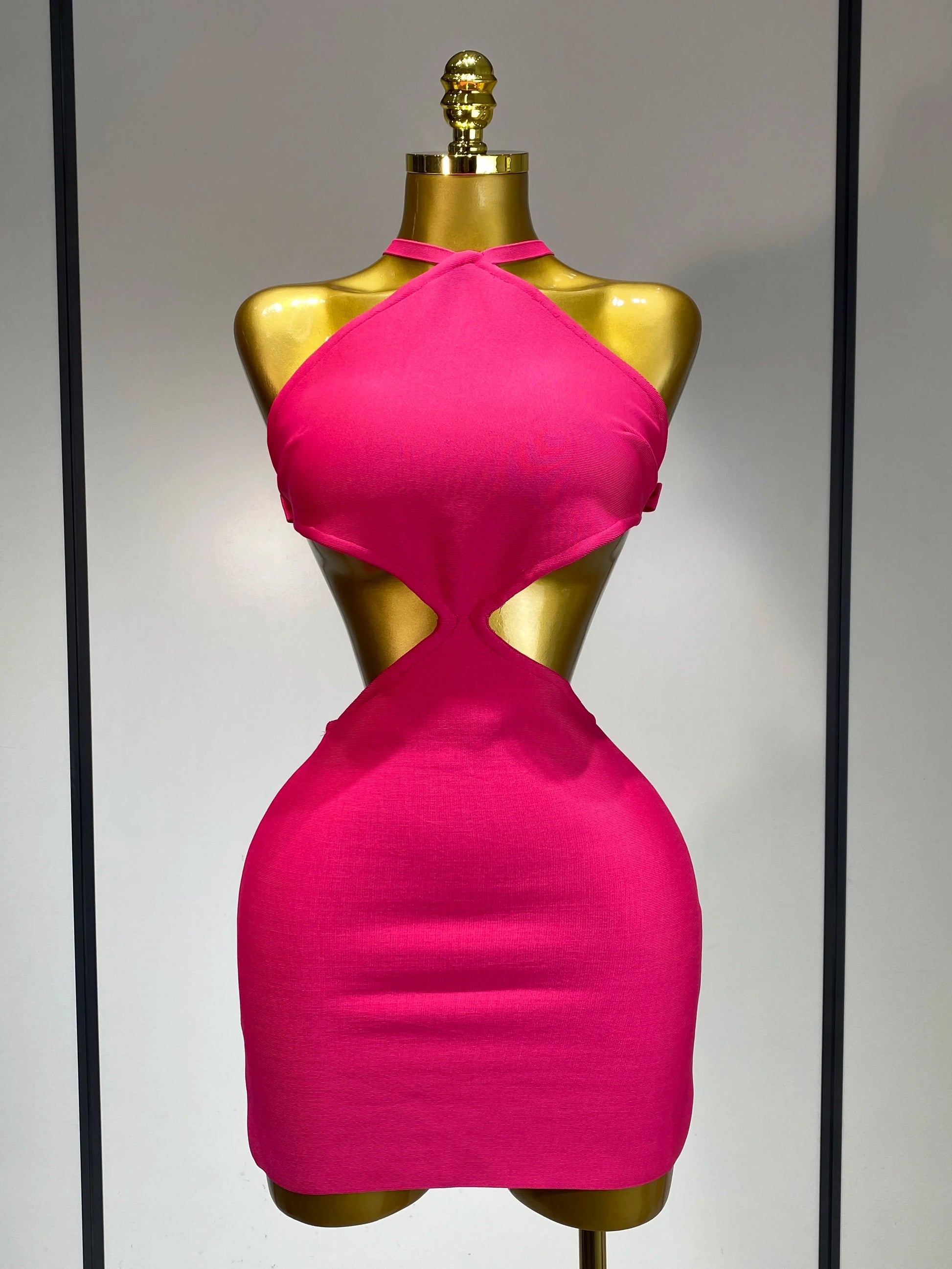 Women Luxury Sexy Backless Cut Out Bow Tie Mini Bodycon Bandage Dress Celebirty Elegant Evening Party Birthday Dresses Rose Red