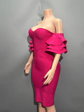 Rosered Color Women Sexy Strapless Ruffles Bodycon Mini Bandage Dress Birthday Party Celebrate Cocktail Dress Vestido