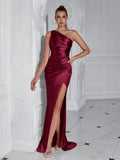 Formal Women's Evening Prom Elegant Party wedding guest Celebrity Female Satin Maxi Club Wear Cocktail Dresses Claret