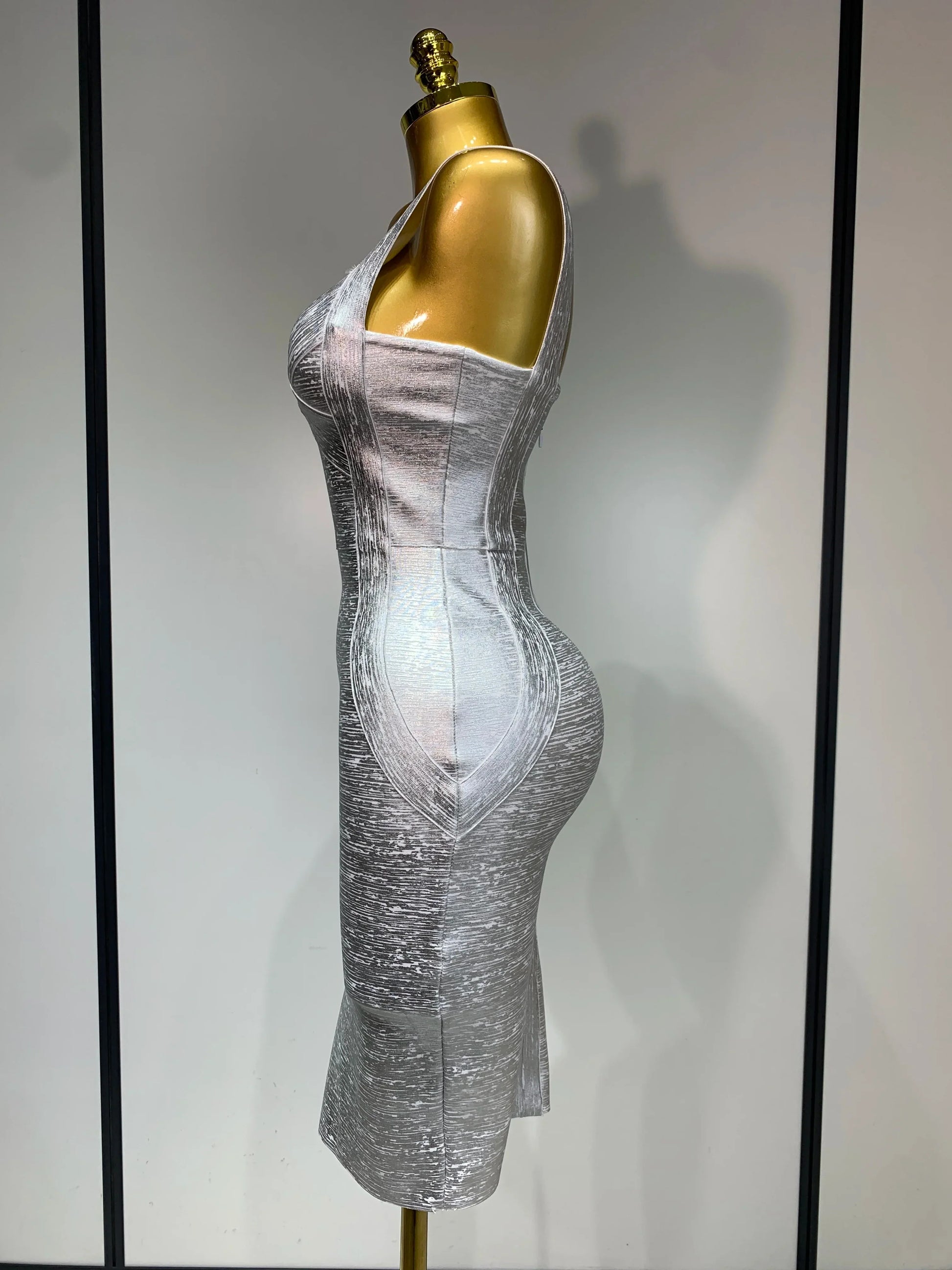 Women Sleeveless Bodycon Bandage Dress Celebrity Elegant Silver Gold Cocktail Party Birthday Dress Vestidos