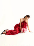 Women Gauze Perspective Irregular Elegant Long Party Dress Ruffles Sleeveless Fashion Tide Summer