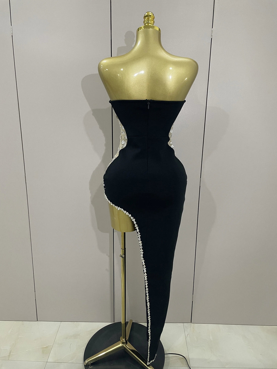 Newest Sexy Strapless Shinning Rhinestones Bodycon Bandage Long Dress Women Fashion Celebrate Evening Party Vestido black