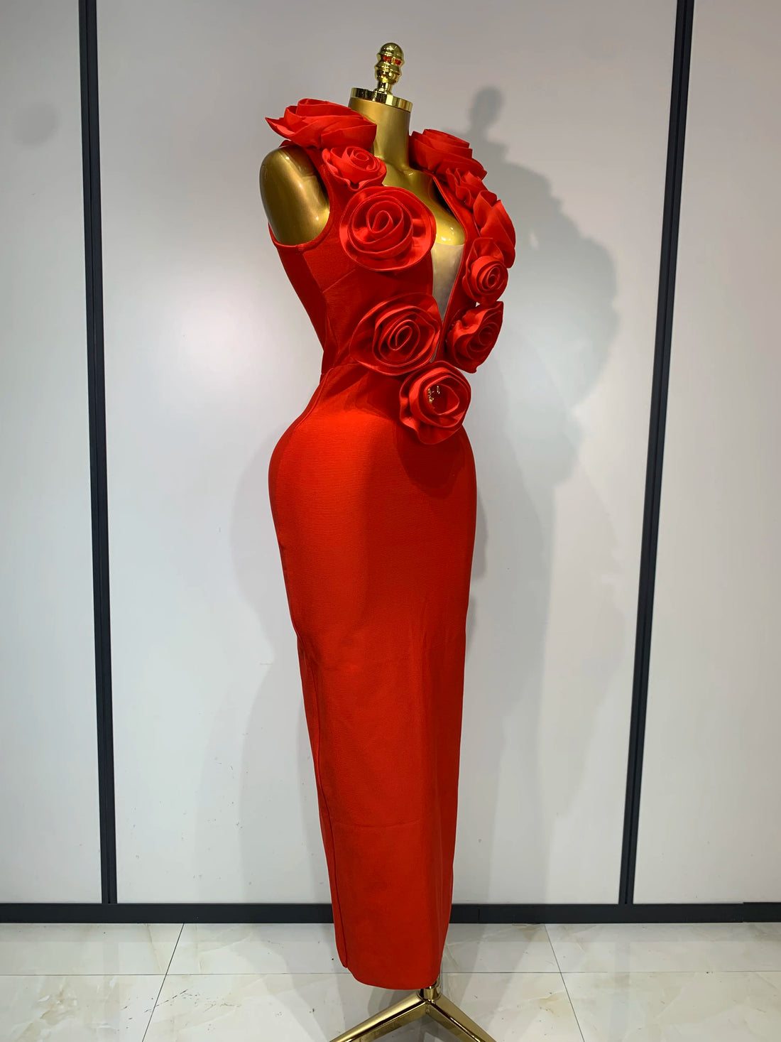 Fashion 3D Flower Sleeveless Bodycon Bandage Dress Women Celebrity Elegant Party Club Luxury Birthday Dress Vestidos Red