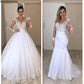 Suknie ślubne syrena koronka 2 w 1 sukienki ślubne długie rękawy Odłączany pociąg puchowy tiulowe aplikacje vestido de novia