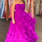 Strapless Tulle Prom Dresses A-line Floor-Length vestidos de noche Elegant Sleeveless Multilayer Formal Evening