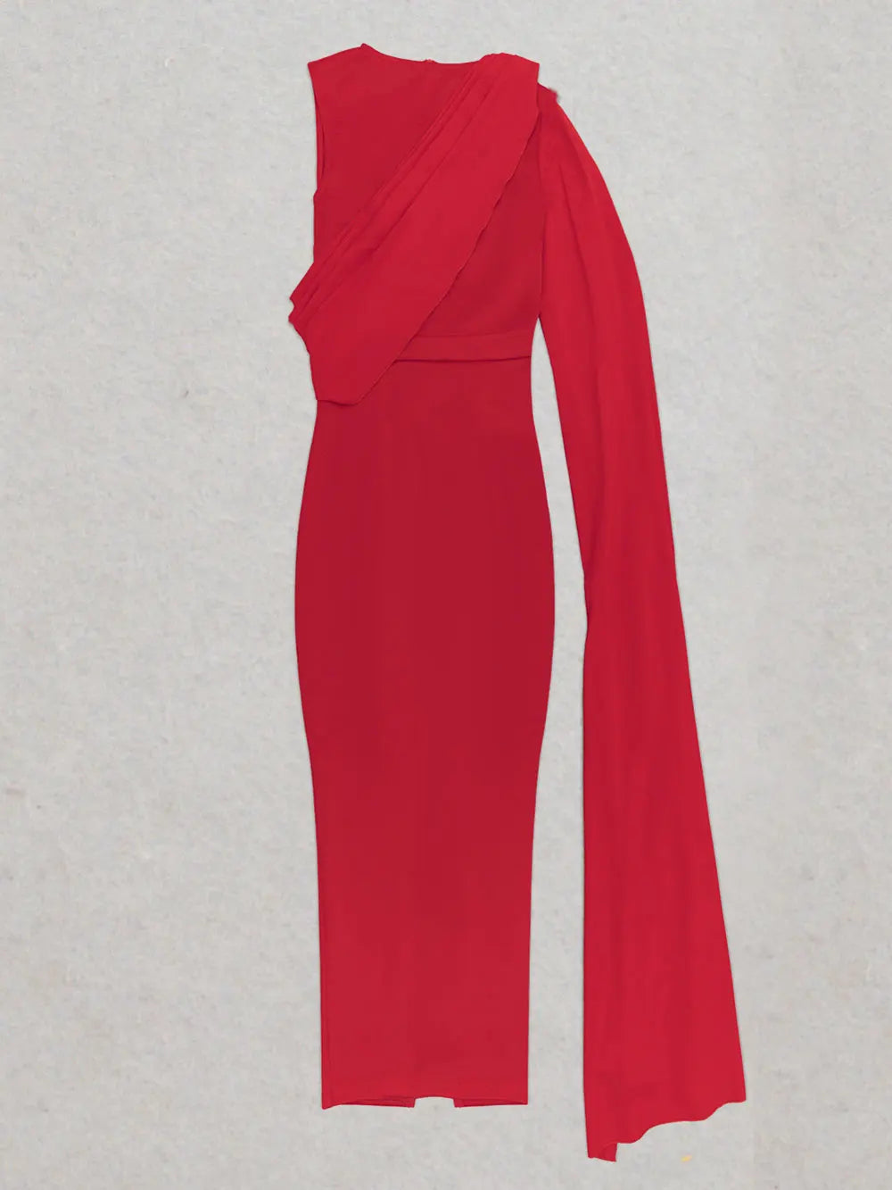 Chic and Elegant Women's Red Dress O-neck Single Shoulder Oversized Trumpet Sleeve Bodycon Long Dress Evening Party Vestido