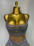 Sparkly Rhinestones Sleeveless Mini Dress Evening Birthday Celebrate Evening Party Dress Nightclub Stage Performance Costume