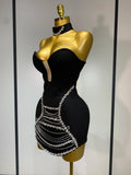 Sparkly Rhinestones Chain Bodycon Strapless Mini Bandage Dress Women Backless Luxury Birthday Evening Party Club Dresses