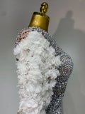 Sparkly Luxury Sheath Bodysuit Women Sexy Pearls Rhinestone Flowers Stage Singer Outfit Nightclub Performance Dance Costume